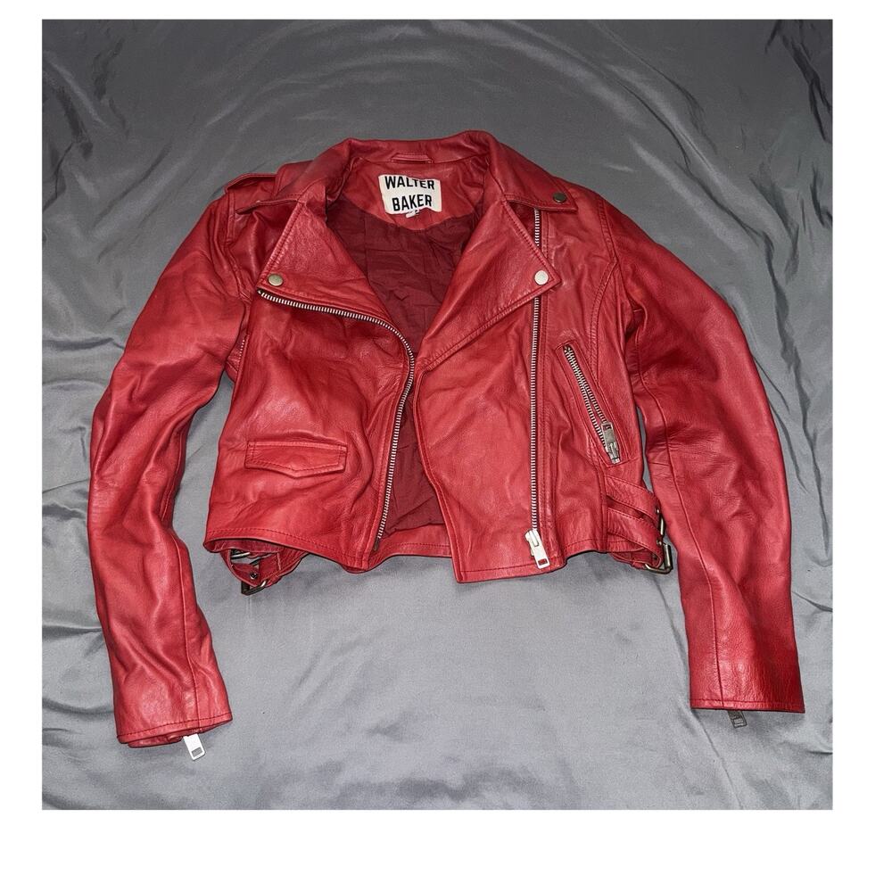 Walter Baker Women’s Red Biker Jacket Lambskin Motorcycle Size M $698 MSRP